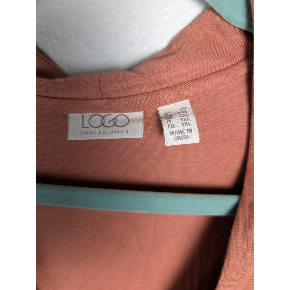 LOGO Lori Goldstein Shirt Womens‎ 2X Orange V Neck Ruffle Hem Tunic Top Sheer - Picture 4 of 9